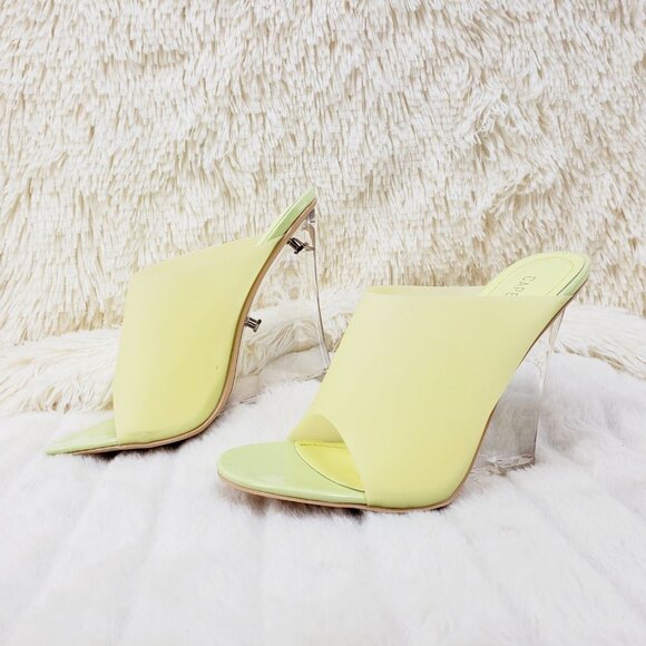 Candy Yellow Lime Jelly Slip On 4.5" Acrylic High Heel Wedge - Picture 1 of 10
